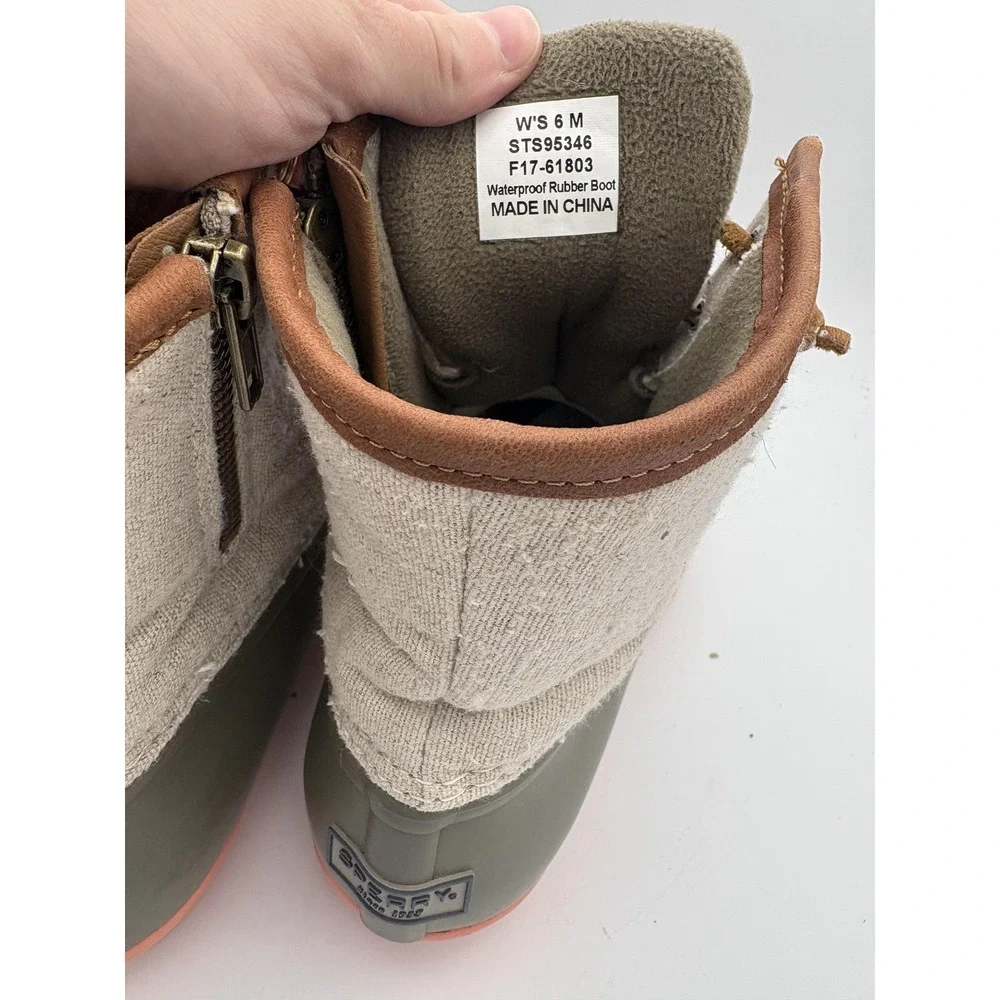 Sperry Boots Womens Size 6 Green Beige Waterproof Duck‎ Rain Ankle STS95346
